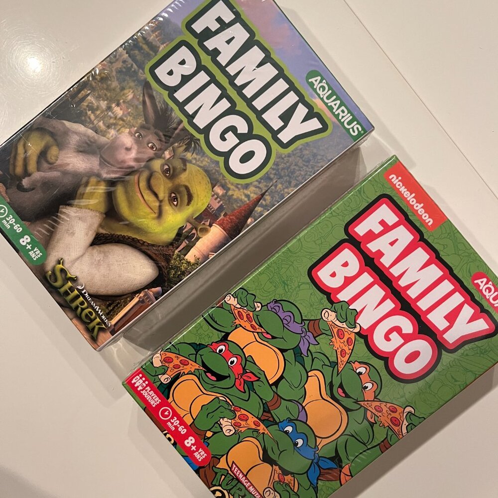 Family Bingo (Shrek and Ninja Turtles) (Set of TWO / new /kids/x)
